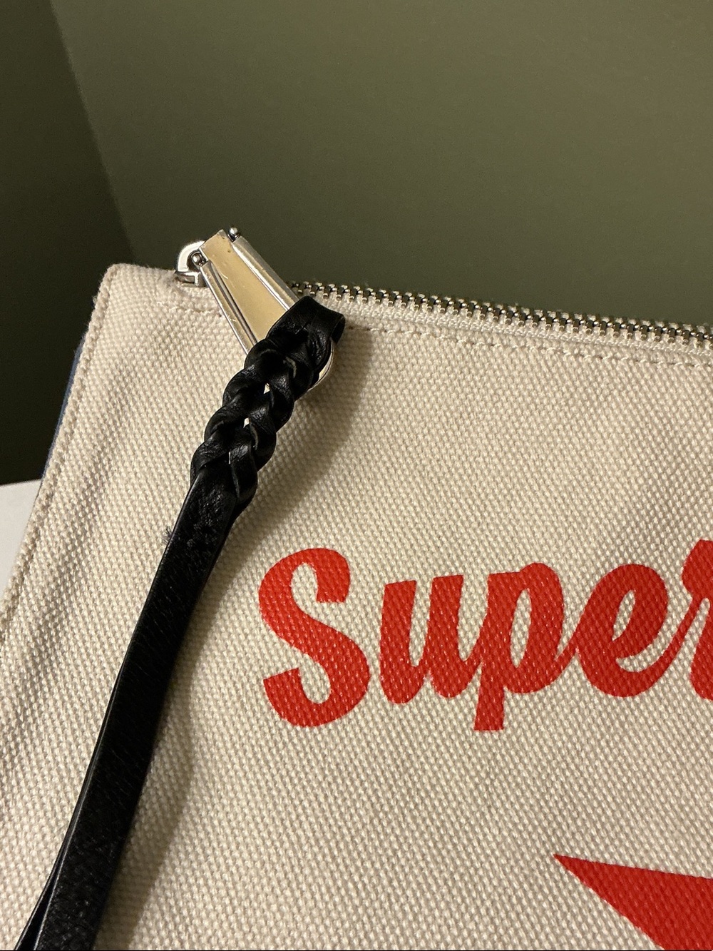 Rebecca Minkoff Cream Canvas Red 'Superwoman' Wristlet Clutch EUC - Picture 2 of 5